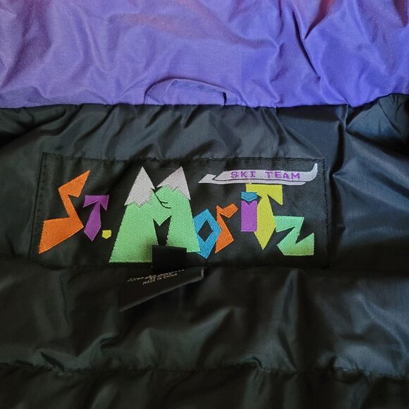 Retro St Moritz Ski Team Color Block Ski Jacket Size XL 80s Purple Orange Green - Picture 5 of 10